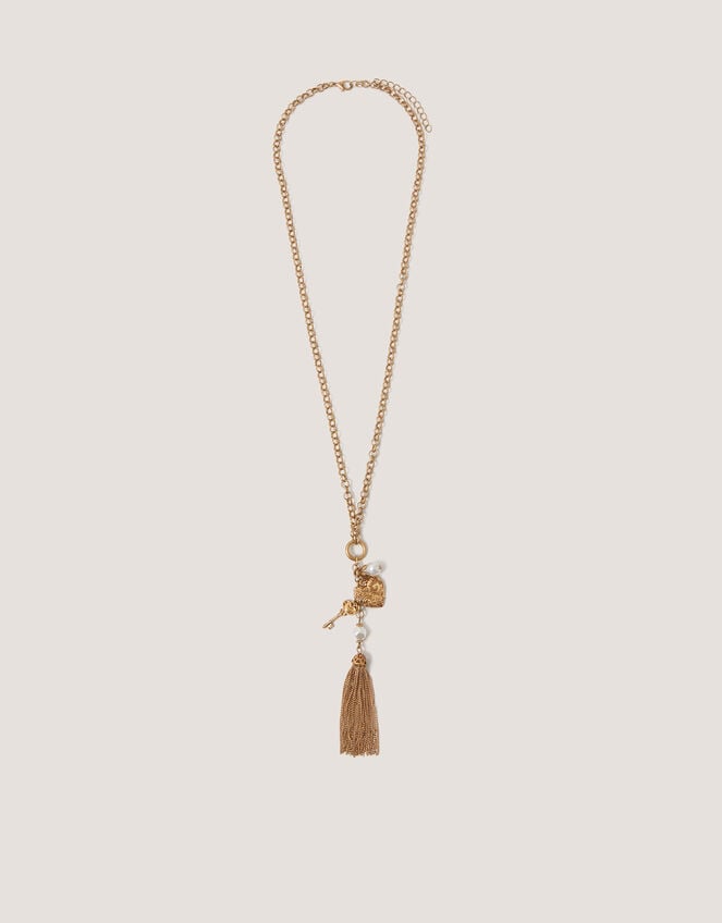 Tassel Heart Charm Necklace, , large