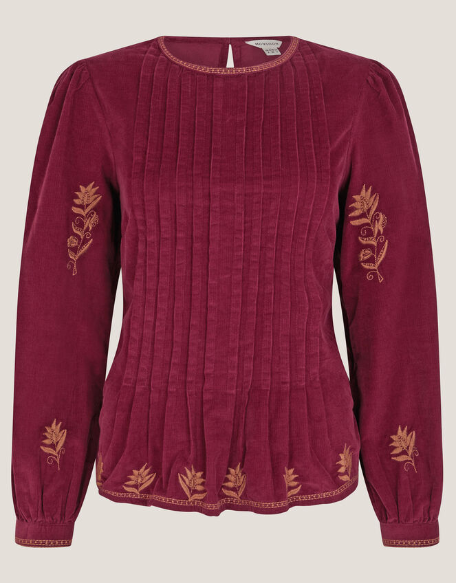 Mia Embroidered Corduroy Blouse, Red (CHERRY), large