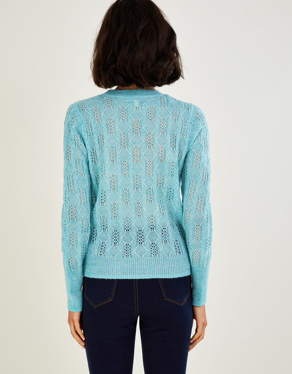 Self-Portrait White Pointelle Diamante Cardigan main image 0