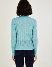 Pointelle Cardigan with Diamante Buttons Blue