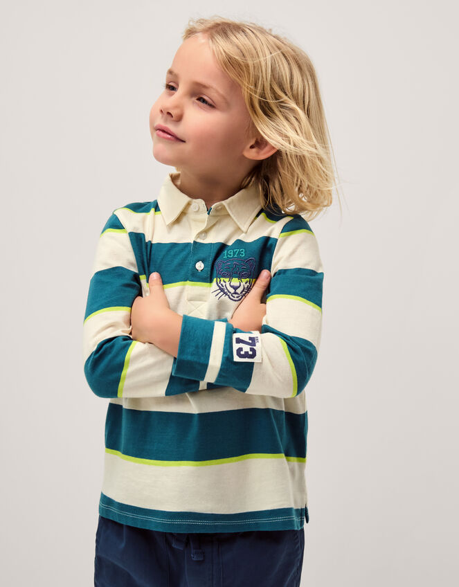 Tiger Logo Stripe Rugby Shirt, Green (GREEN), large