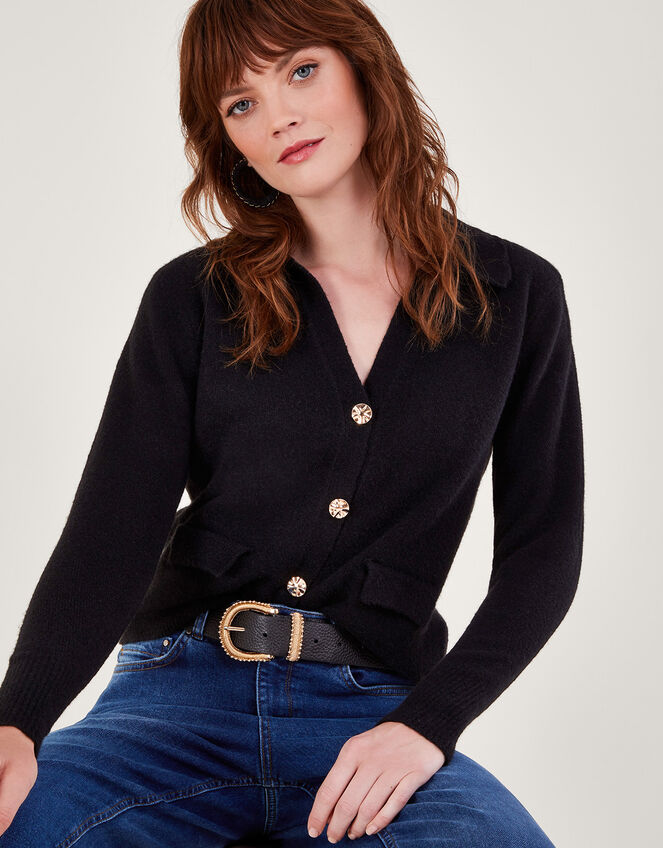 V-Neck Cardigan, Black (BLACK), large