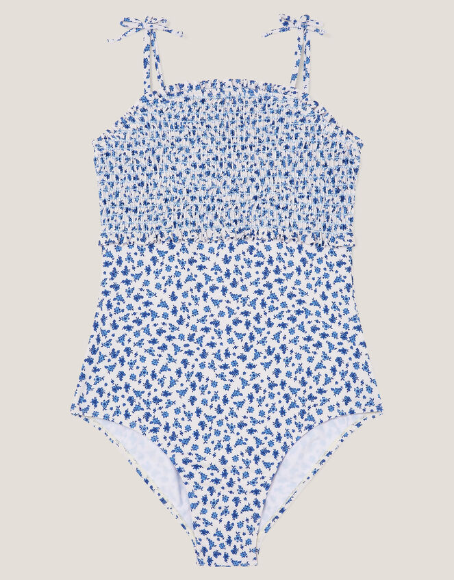 Ditsy Floral Smocked Swimsuit, Ivory (IVORY), large