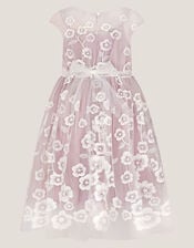 Pansy Embroidered Tulle Dress, Pink (PINK), large