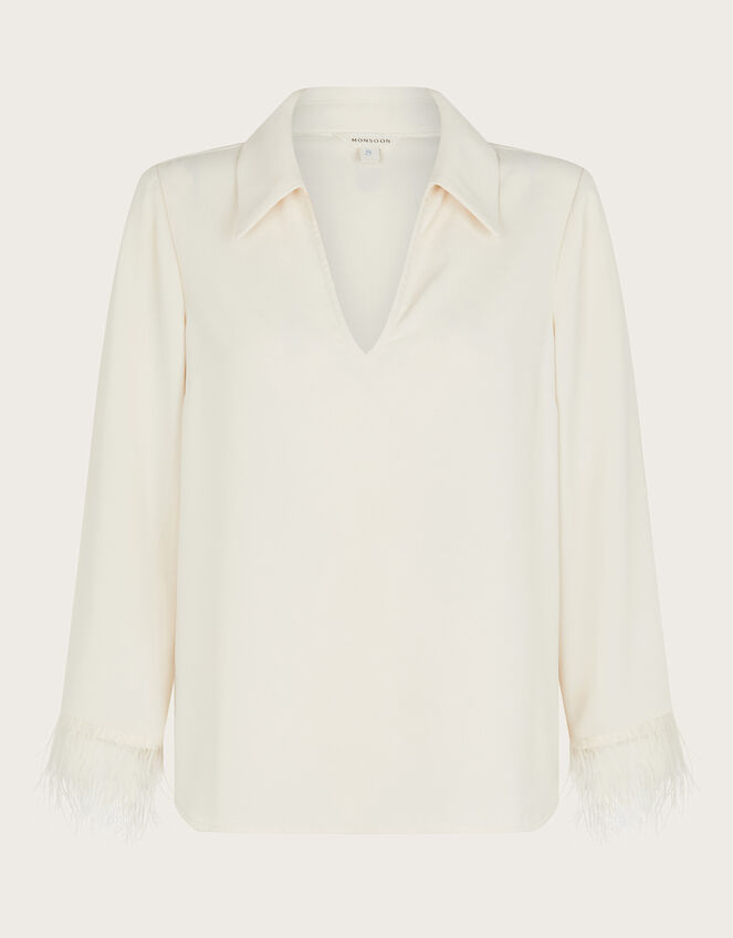 Greta Feather Sleeve Blouse, Ivory (IVORY), large
