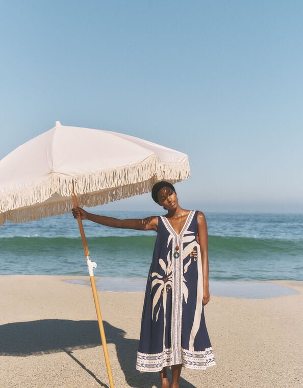 Paloma Sleeveless Print Midi Dress, Blue (NAVY), large