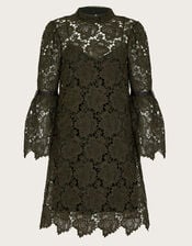 Eliza Long Sleeve Lace Mini Dress, Green (KHAKI), large