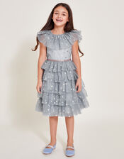 Frilly Butterfly Tulle Tiered Dress, Blue (BLUE), large