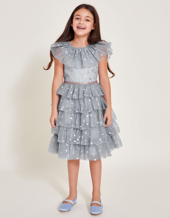 Frilly Butterfly Tulle Tiered Dress, Blue (BLUE), large