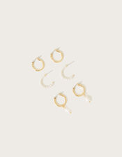 Small Pearl Hoops Set of Three, , large