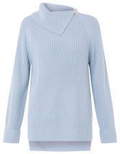 Split Neck Knit Jumper, Blue (BLUE), large