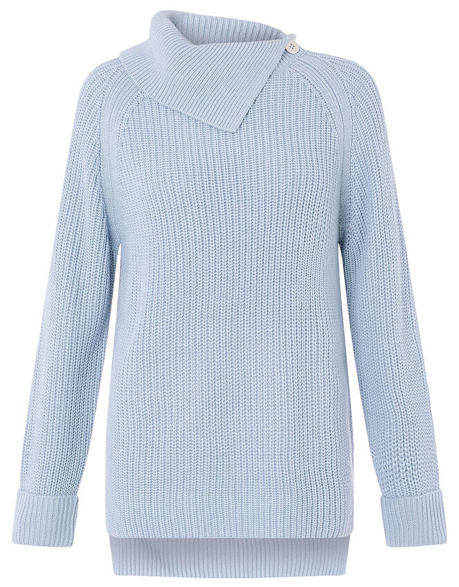 Split Neck Knit Jumper, Blue (BLUE), large