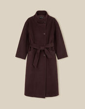Millie Funnel Neck Belted Coat, Brown (CHOCOLATE), large