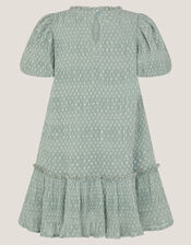 Textured Polka Dot Party Dress, Green (GREEN), large