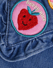 Frill Collar Denim Bomber Jacket, Blue (BLUE), large