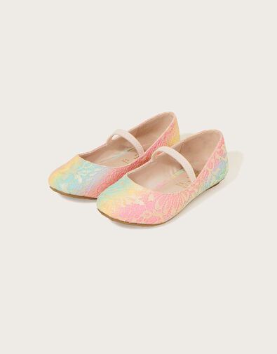 Rainbow Glitter Lace Ballerina Flats	, Multi (MULTI), large
