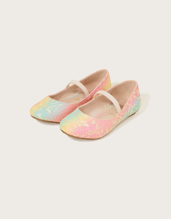 Rainbow Glitter Lace Ballerina Flats	, Multi (MULTI), large