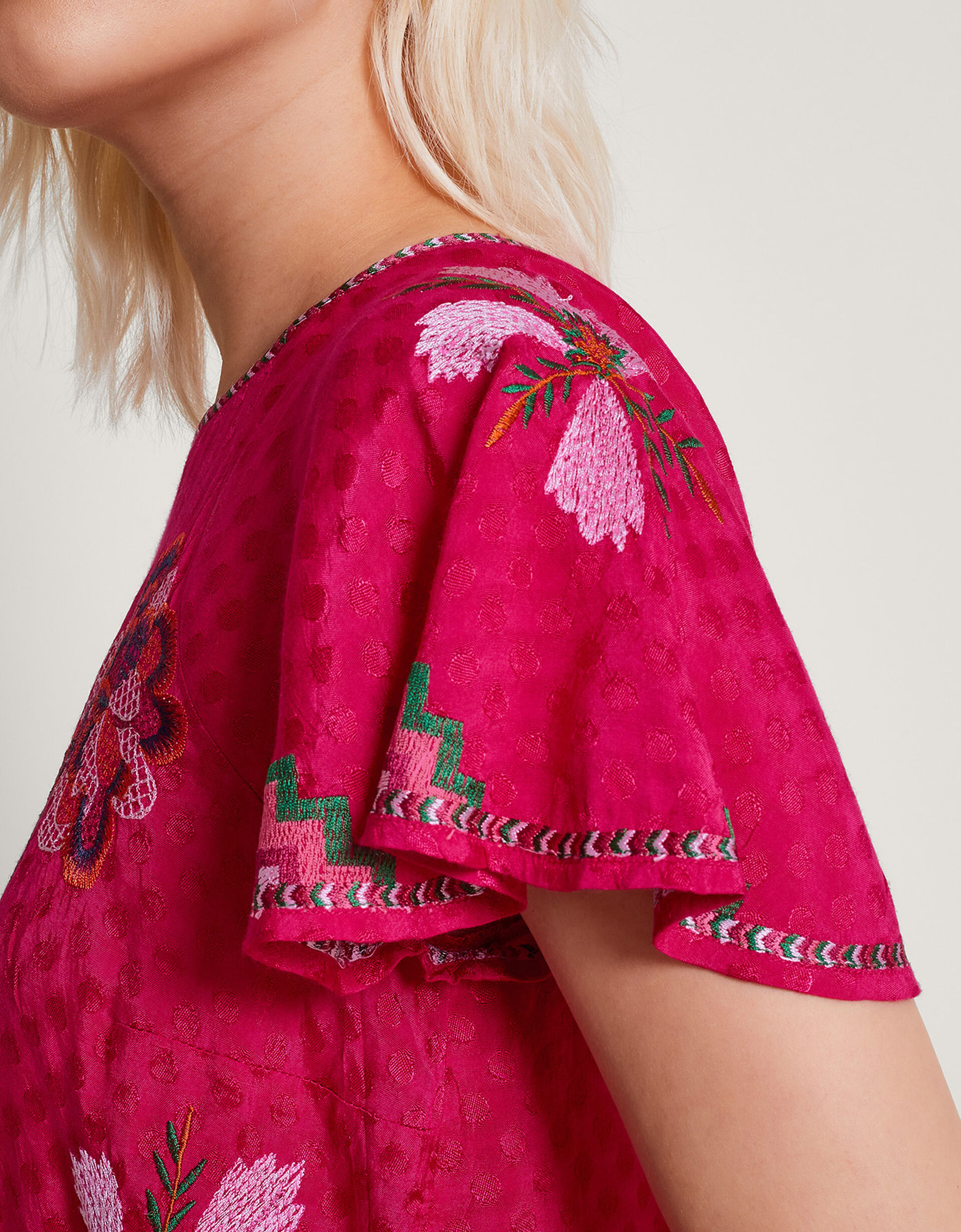 Pink Peony Embroidered Blouse