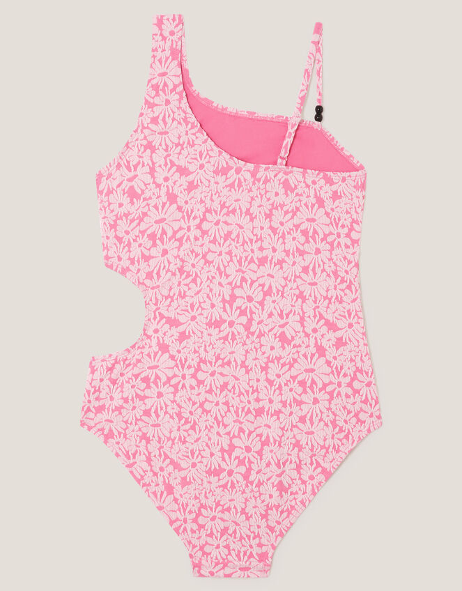 Floral Jacquard Asymmetrical Swimsuit, Pink (PINK), large
