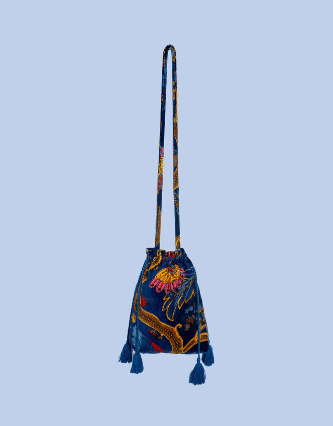 One Hundred Stars Peacock Velvet Tassel Bag, , large