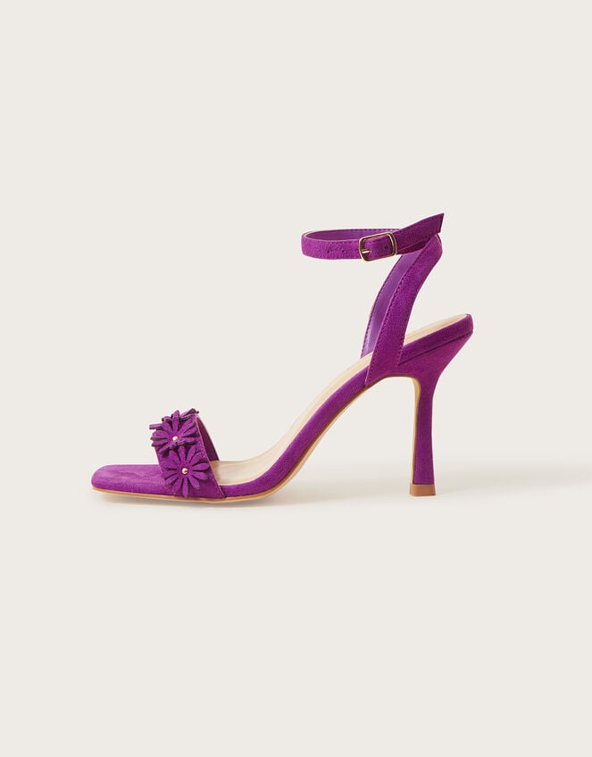 Suede Flower Heel Sandals , Purple (PURPLE), large