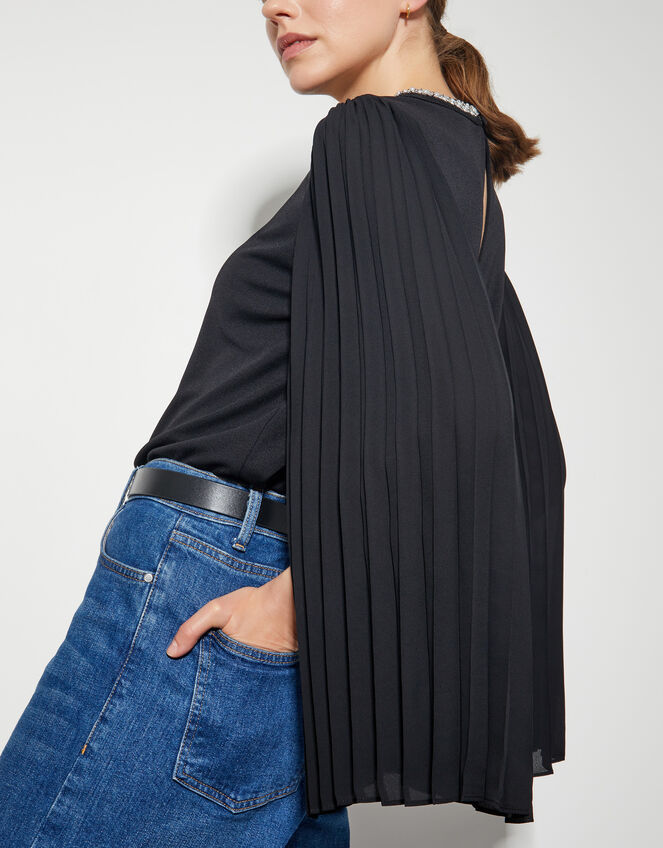 Jaye Jewel Cape Sleeve Top, Black (BLACK), large