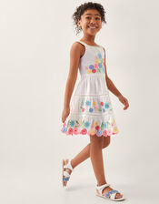 Floral Embroidered Cotton Dress, Ivory (IVORY), large