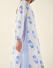 East Amber Hand-Screen Floral Print Midi Dress, Ivory (IVORY), large