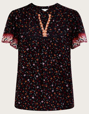 Print Heritage Border Short Sleeve Top, Black (BLACK), large