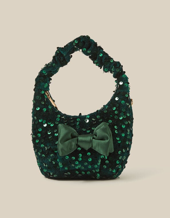 Bow Sequin Velvet Bag, , large