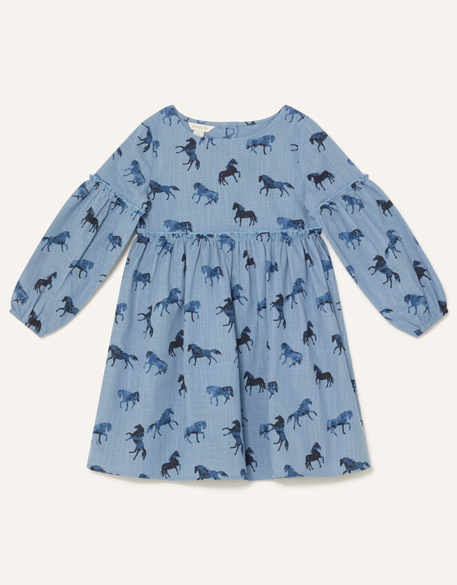 Horse Print Swing Dress, Blue (BLUE), large