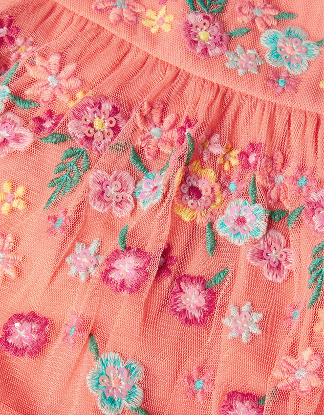 Embroidered Tulle Dress, Orange (CORAL), large