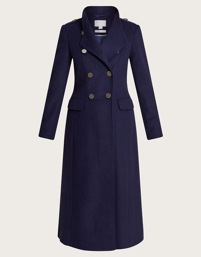 Vanessa Skirted Coat in Wool Blend, Blue (NAVY), large