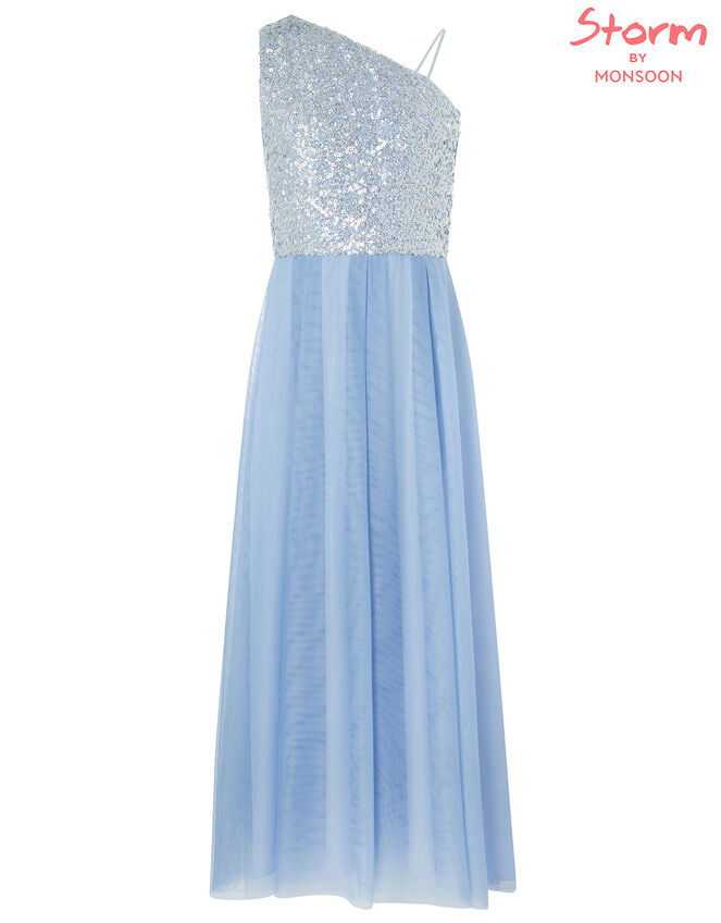 Eilish One-Shoulder Sequin Maxi Dress, Blue (PALE BLUE), large