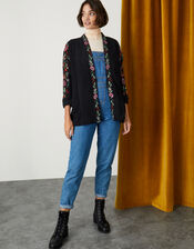 Embroidered Kimono with Sustainable Viscose, Black (BLACK), large