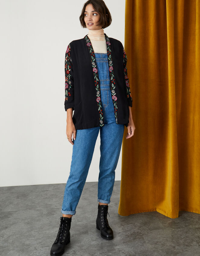 Embroidered Kimono with Sustainable Viscose, Black (BLACK), large