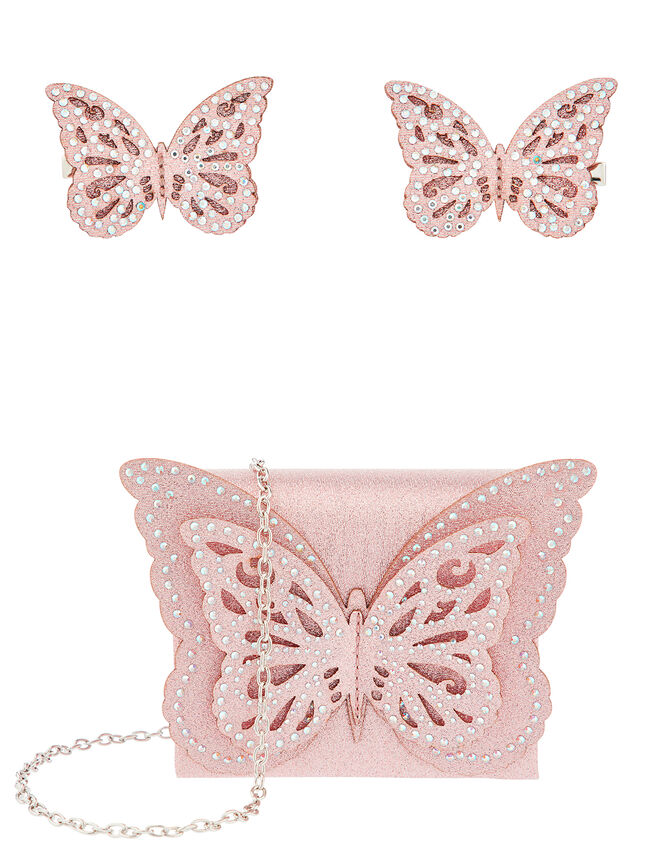 Nina Shimmer Butterfly Bag and Hair Clip Set, , large