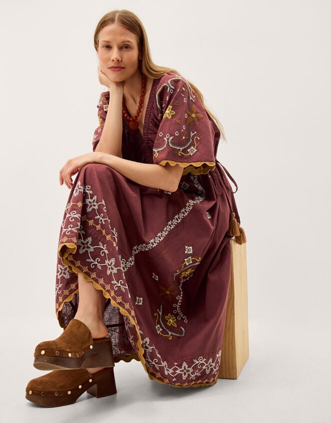 brown embroidered dress Brown Floral Embroidered Maxi Dress LD2163 main image 0