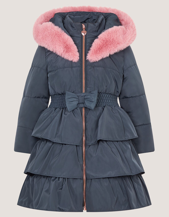 Taylor Bow Hooded Puffer Coat, Blue (NAVY), large