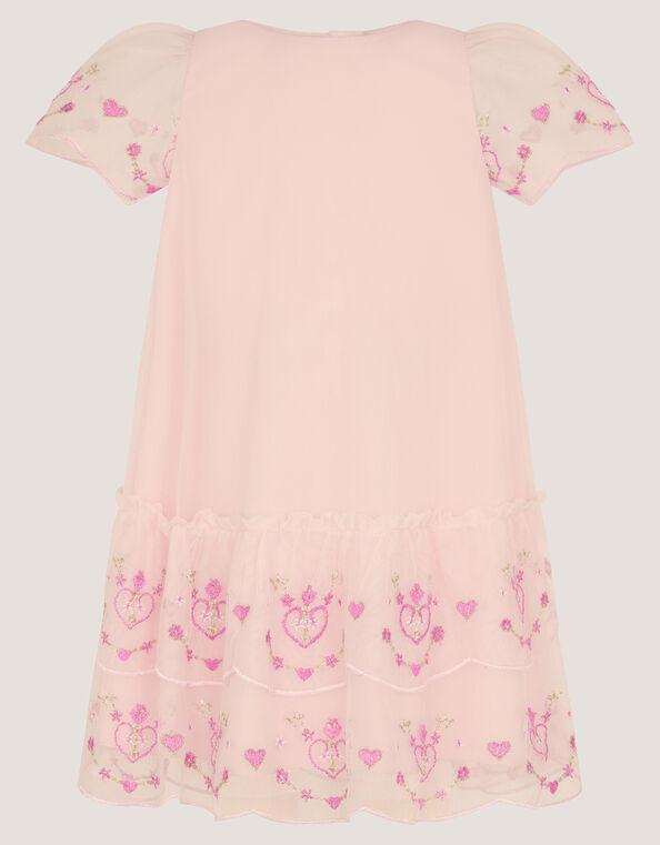 Baby Heart Embroidered Mesh Party Dress, Pink (PINK), large