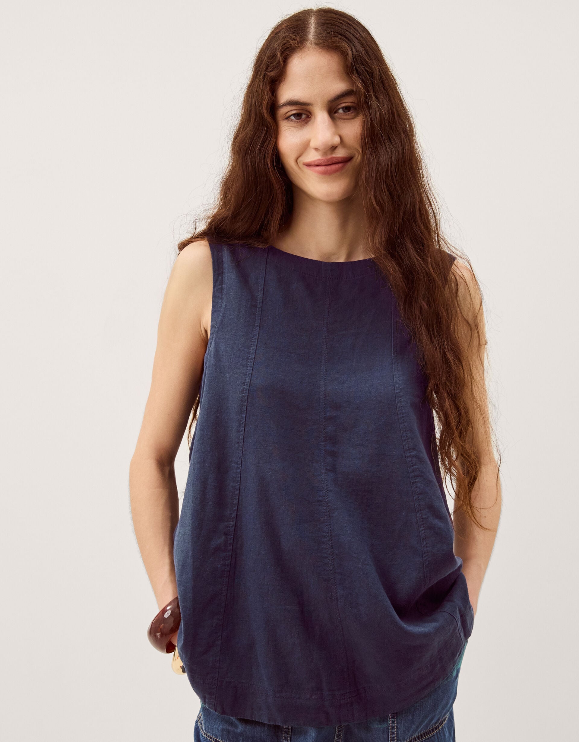 Sammy Swing Linen Blend Tank Top Blue | Vests, Camisoles And
