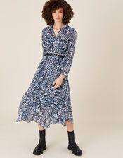 Printed Hanky Hem Shirt Dress in Sustainable Viscose , Blue (BLUE), large