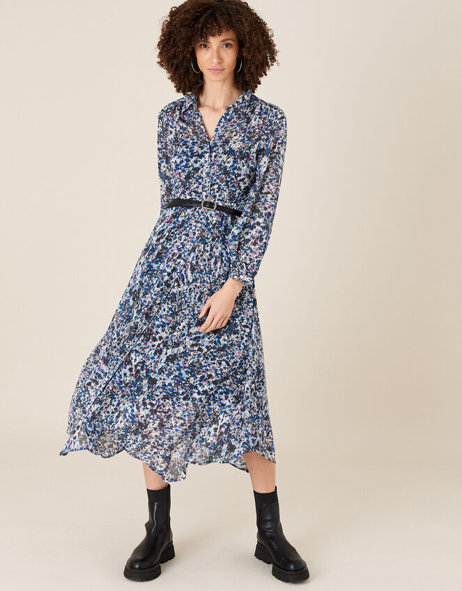 Printed Hanky Hem Shirt Dress in Sustainable Viscose Blue | Day Dresses ...