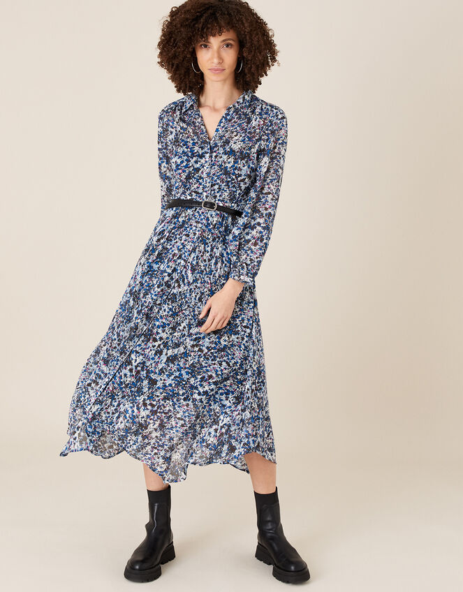 Printed Hanky Hem Shirt Dress in Sustainable Viscose , Blue (BLUE), large