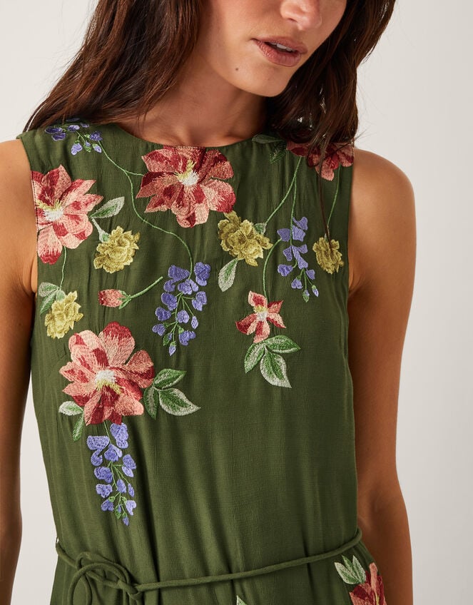 Odelle Floral Embroidered Midi Dress, Green (KHAKI), large