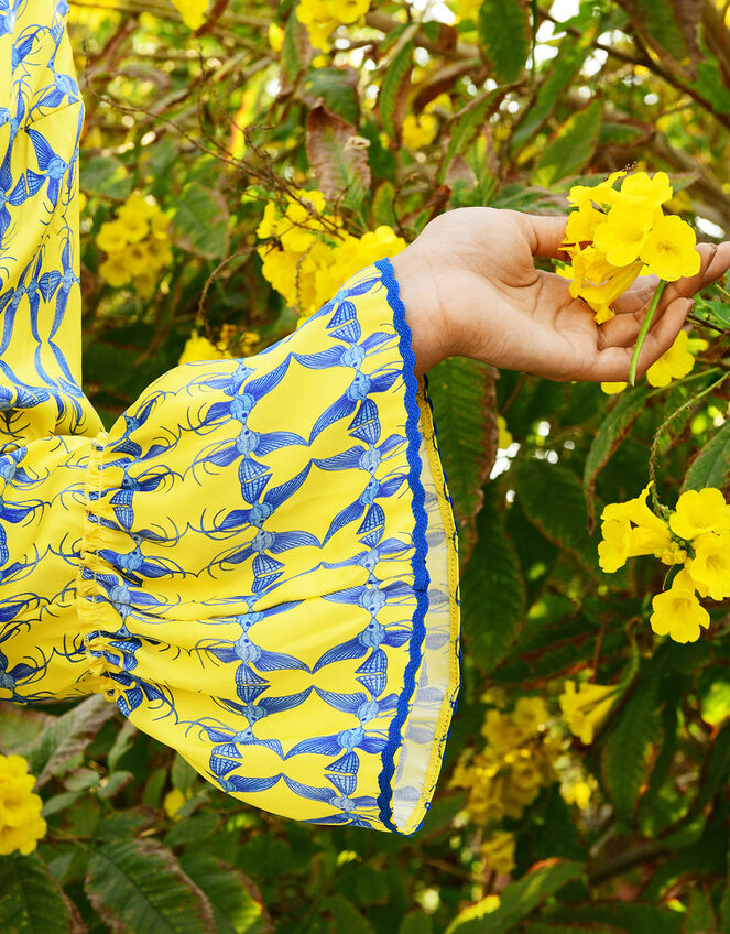 Deeba Penny Print Dress, Yellow (YELLOW), large