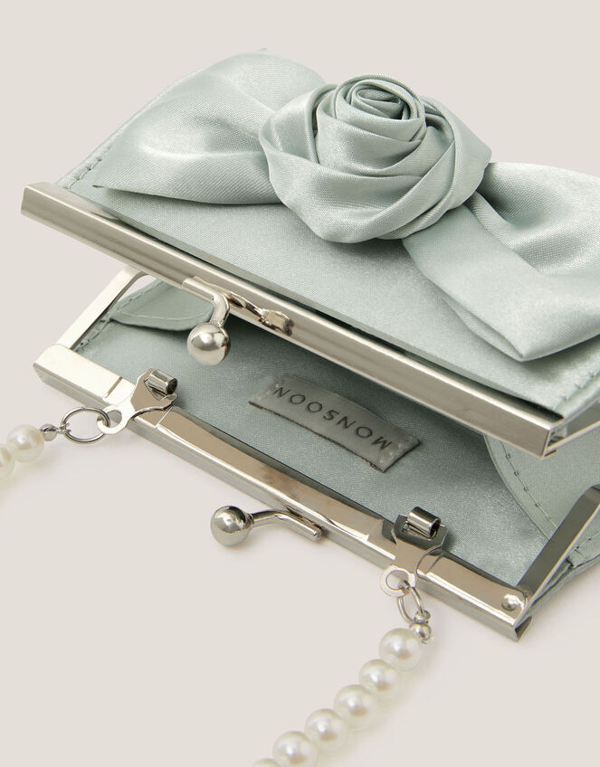 Satin Rose Bow Mini Bag, Green (SAGE), large