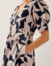 Annie Puff-Sleeve Midi Dress, Black (BLACK), large