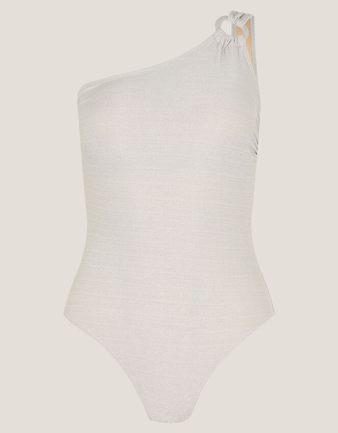Kimi Glitter One-Shoulder Swimsuit, Silver (SILVER), large