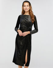 Robyn Foil Print Velvet Midi Dress, Black (BLACK), large
